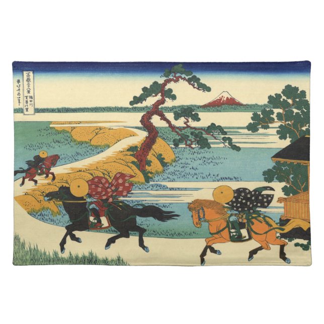 Japanese Woodblock: Village of Sekiya Cloth Placemat (Front)