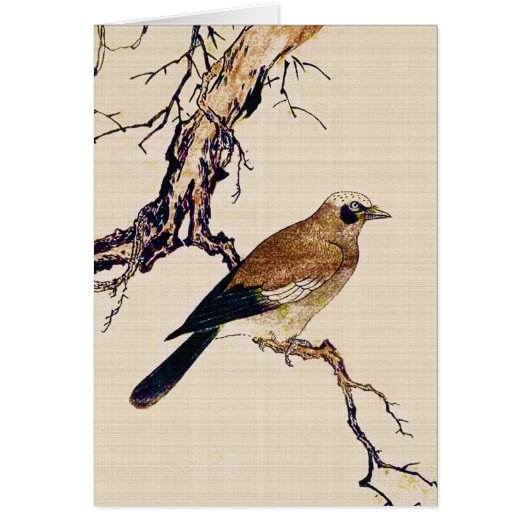 Japanese Woodcut of a Finch, Brown and Beige (Front)