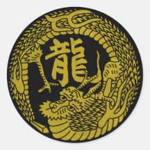 Japanese Yellow Dragon Kamon Family Crest & Kanji