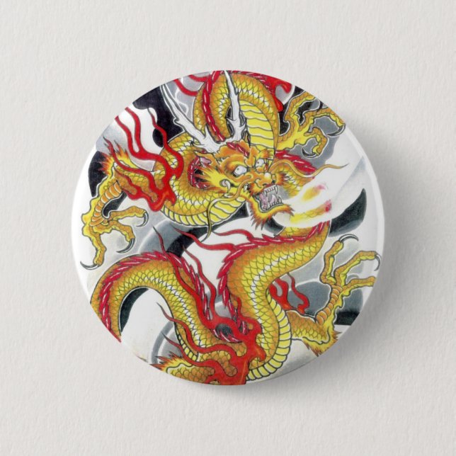 Japanese Yellow Dragon Pinback Button (Front)