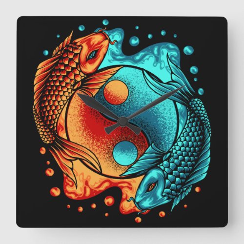  Japanese Yin Yang Koi Fish Square Wall Clock