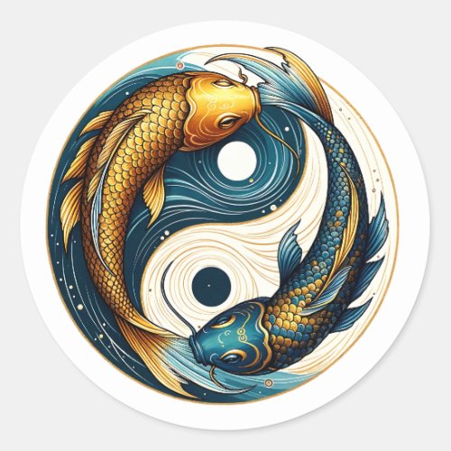 Japanese Yin Yang Symbol Koi Fish Classic Round Sticker