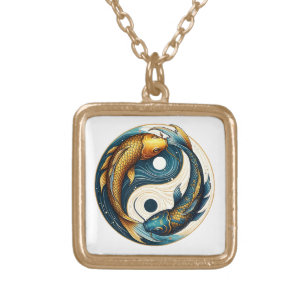 Japanese Yin Yang Symbol Koi Fish Gold Plated Necklace