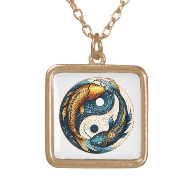 Japanese Yin Yang Symbol Koi Fish Gold Plated Necklace (Front)