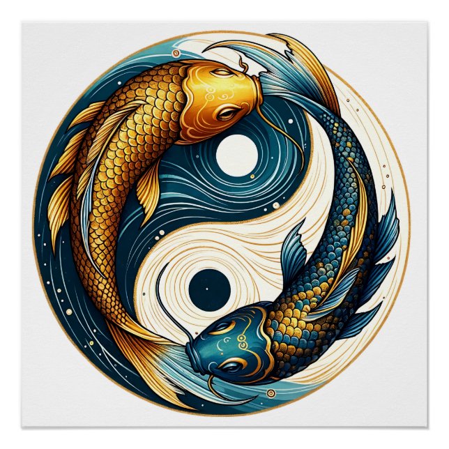 Japanese Yin Yang Symbol Koi Fish Poster (Front)