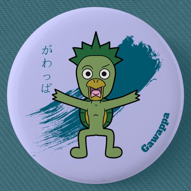 Japanese Yokai Gawappa Pinback Button (Cute Cartoon Gawappa Yokai Can Badge- Detail View)