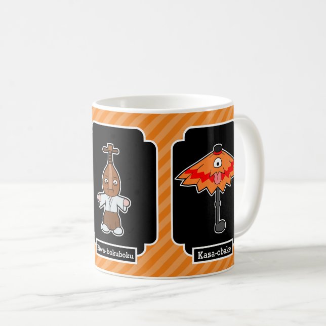 Japanese Yokai Lantern, Biwa, and Umbrella Monster Coffee Mug (Front Right)