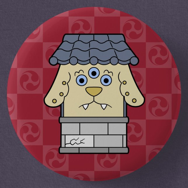 Japanese Yokai Nurikabe Button (Cute Cartoon Nurikabe Yokai Can Badge- Detail View)