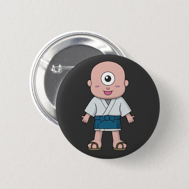 Japanese Yokai Spirit Hitotsume-kozo Button (Front & Back)