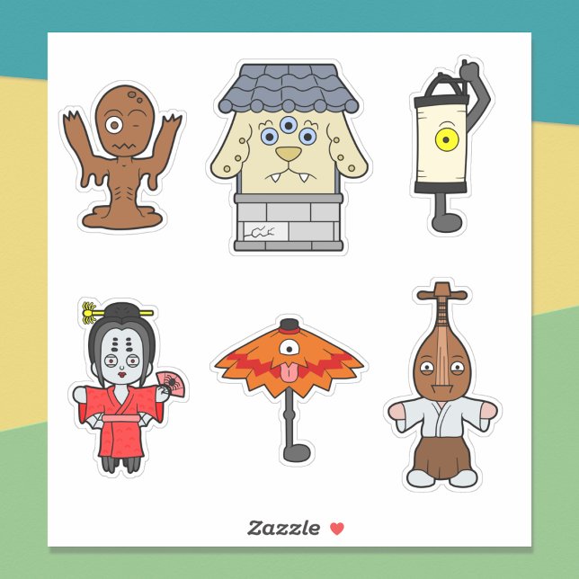 Japanese Yokai Vinyl Sticker Set 2 (Yokai Sticker Sheet- Desk View)