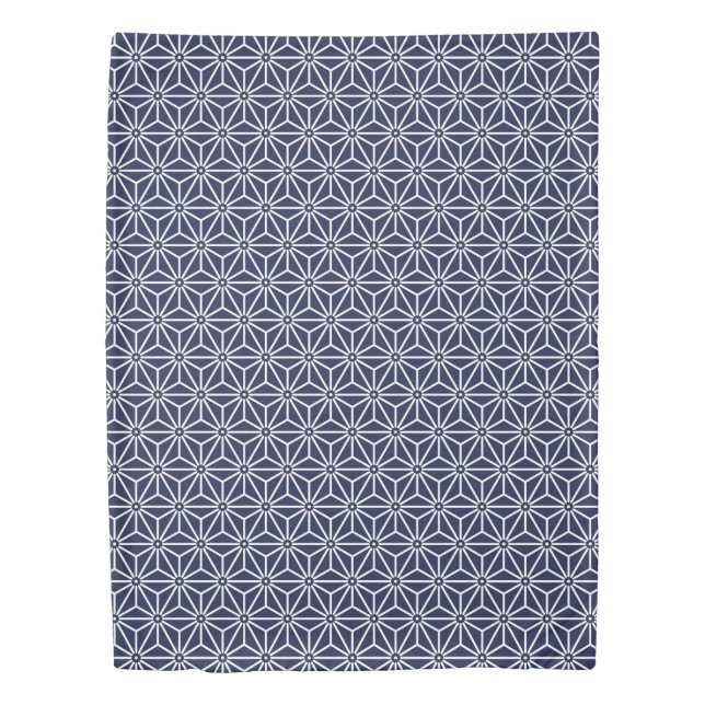 Japanese Yukata Jinbei Asanoha Navy blue Duvet Cover (Front)