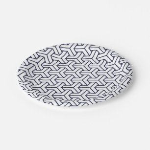 Japanese Yukata Jinbei Bishamon Navy pattern Paper Plates