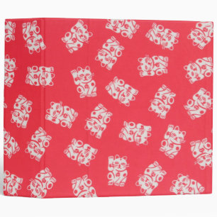 Japanese Yukata Textile, Maneki Neko (Lucky Cat) 3 Ring Binder