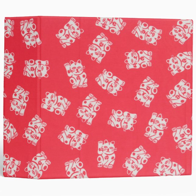 Japanese Yukata Textile, Maneki Neko (Lucky Cat) 3 Ring Binder (Front/Spine)