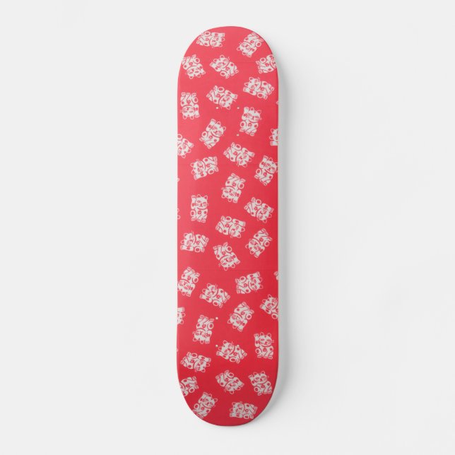 Japanese Yukata Textile, Maneki Neko (Lucky Cat) Skateboard Deck (Front)