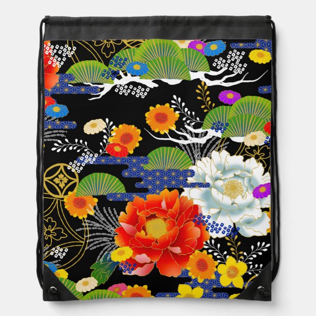 Japanese yuzen style drawstring bag (Front)