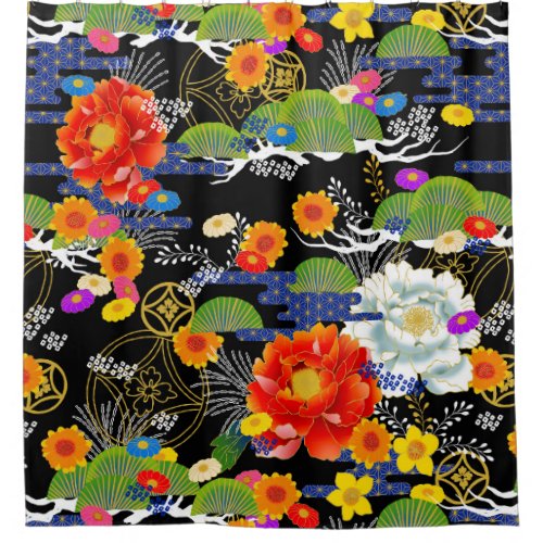Japanese yuzen style shower curtain