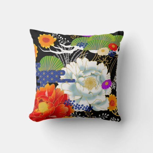 Japanese yuzen style throw pillow