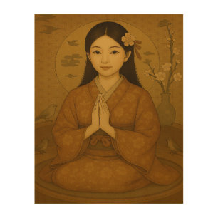 Japanese Zen art - Prayer - brown -