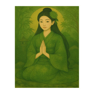 Japanese Zen art - Prayer - green -