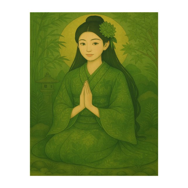 Japanese Zen art - Prayer - green - (Front)