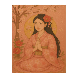 Japanese Zen art - Prayer - pink -