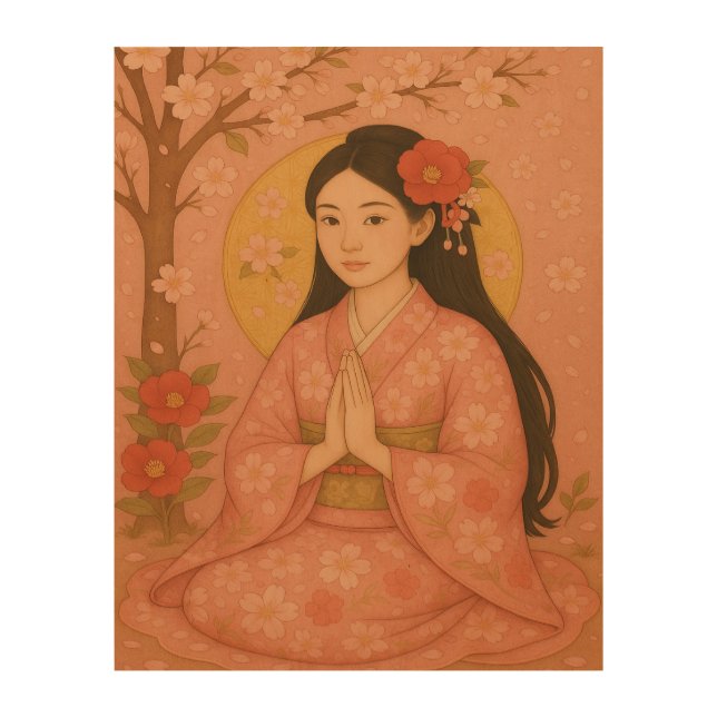 Japanese Zen art - Prayer - pink - (Front)