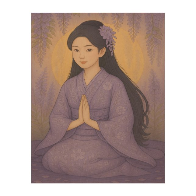Japanese Zen art - Prayer - purple - (Front)