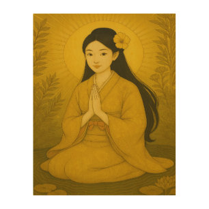 Japanese Zen art - Prayer - yellow -