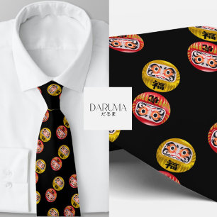 "Japanese Zen Daruma & Kanji – Never Give Up" Neck Tie