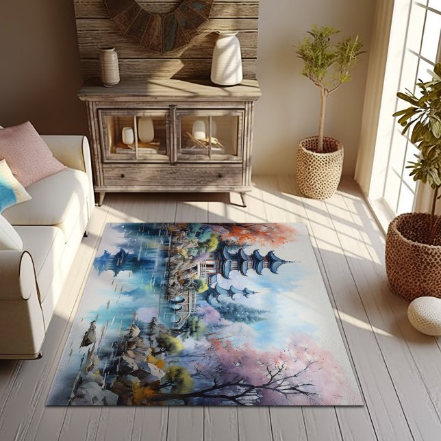 Japanese Zen Garden Watercolor, Area Rug (Creator Uploaded)