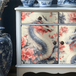 Japanese Zen Imperial Dragon & Peony Floral Pink Tissue Paper