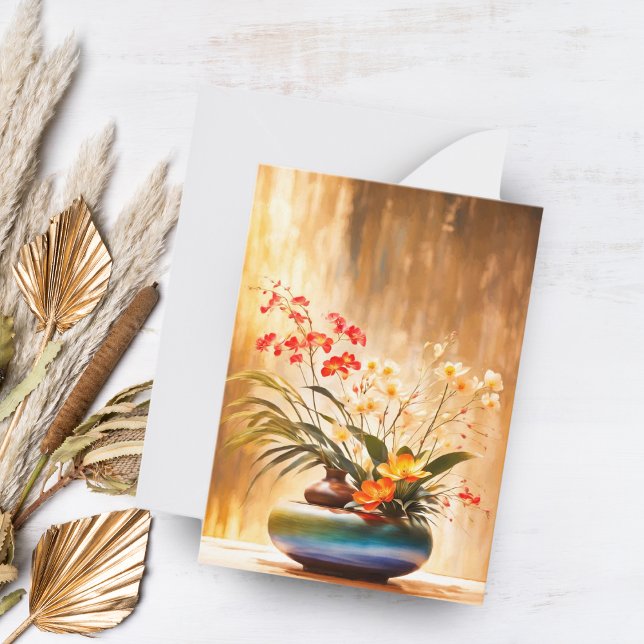 JapaneseFlower Arrangement Ikebana Note Card (Send elegance with this beautifully crafted Ikebana flower arrangement note card.)
