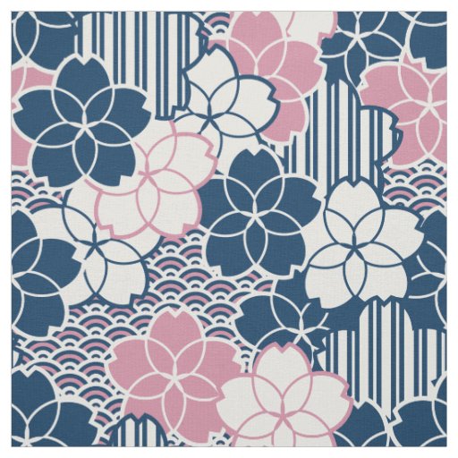 Japanse Sakura flowers geometric pattern Fabric