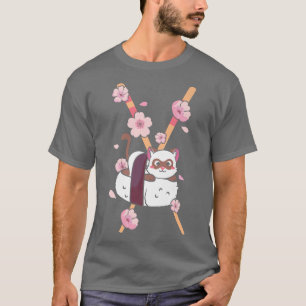 Japasnese Cute Sushi Cat Cherry Blossom Sakura Kaw T-Shirt