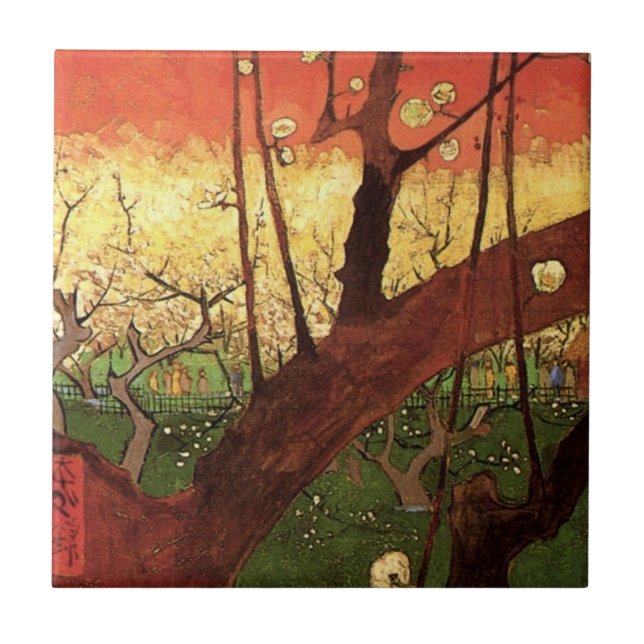 Japonism: Flowering Plum Tree by Vincent van Gogh Ceramic Tile (Front)