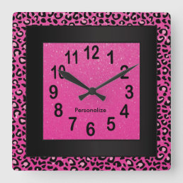 Jaquar Animal Print with Hot Pink and Black Square Wall Clock