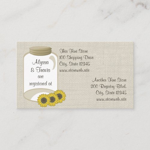 Jar and sunflowers Bridal Registry Card Business Cards