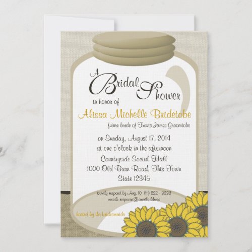 Jar and Sunflowers Bridal Shower Personalized Invitation