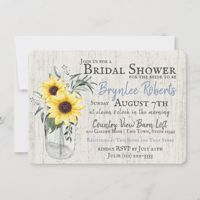 Jar and Sunflowers Rustic Bridal Shower Invitation (Front)