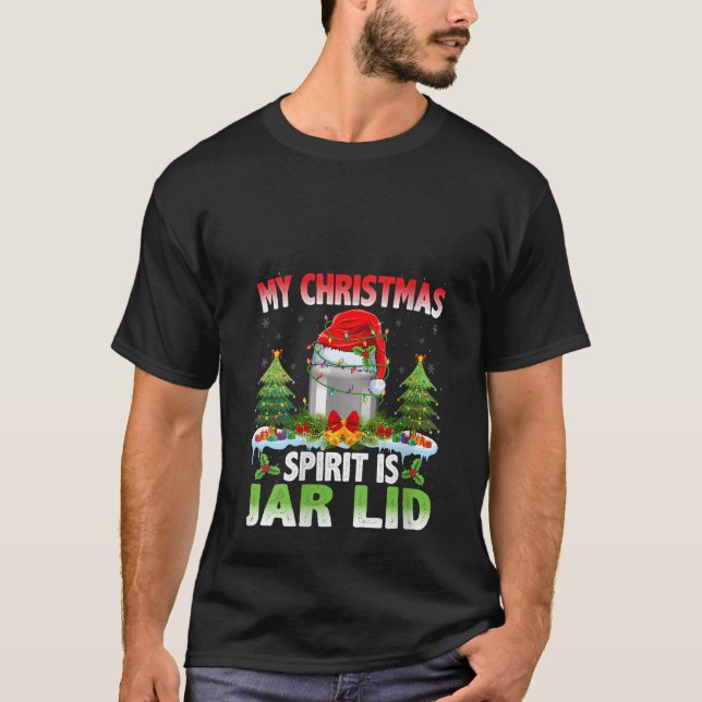 Jar Lid Wearing Santa Hat My Christmas Spirit Is J T-Shirt (Front)