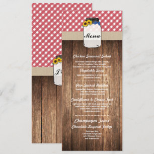 Jar Menu Wedding Reception Red Check Sunflower
