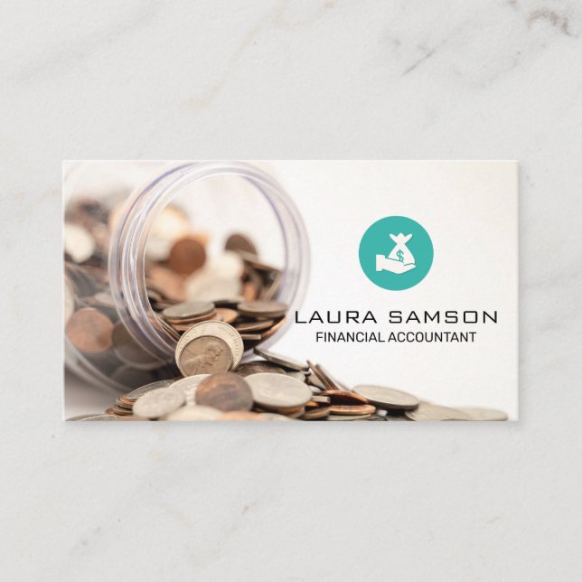 Jar of Coins | Money Bag Icon Business Card (Front)