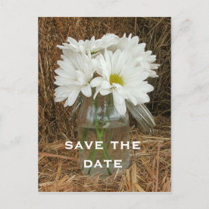 Jar of Daisies on a Bale of Hay Save The Date Announcement Postcard