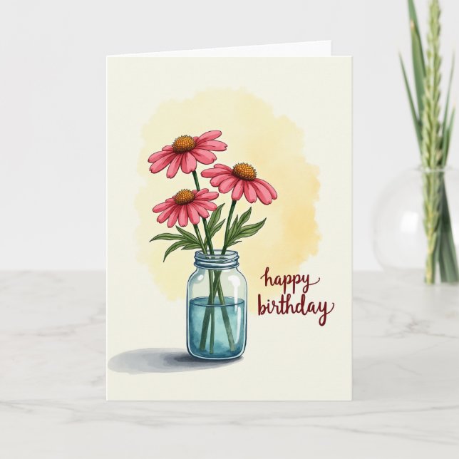 Jar Of Flowers Birthday Card (Front)