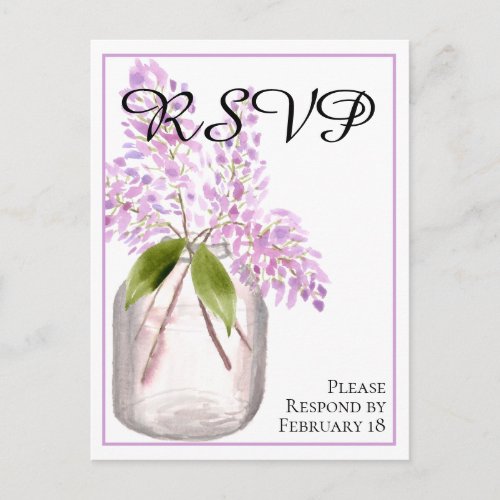 Jar of Lilacs Rustic Watercolor Wedding RSVP Postcard