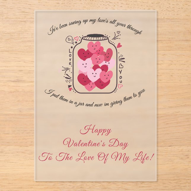 Jar Of Love Valentines Day Acrylic Invitations (Front)