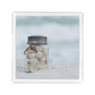 Jar Of Seashells On The Beach   Florida Acrylic Tray