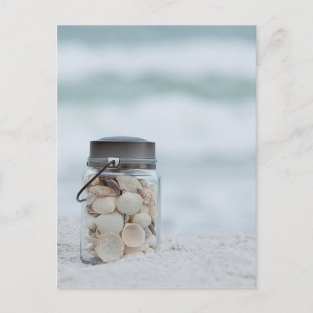 Jar Of Seashells On The Beach | Florida Postcard (Front)
