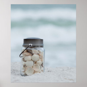Jar Of Seashells On The Beach   Florida Poster